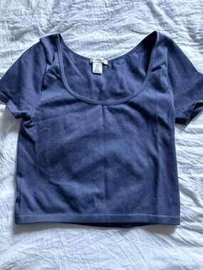 Bozzolo Navy Ribbed Scoop Crop Top